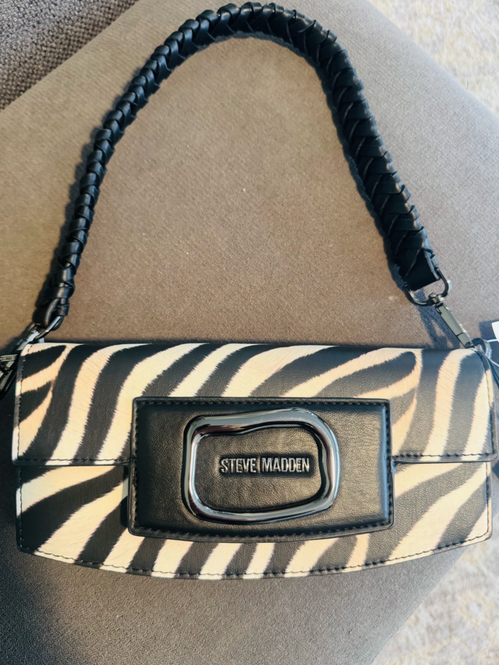 Steve Madden Black and White Zebra Print Shoulder Bag